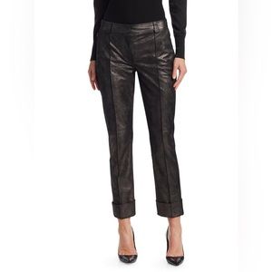 AKRIS Maxima Pearlized Leather Pants Black Calf Nappa Cuff Trouser, Size…